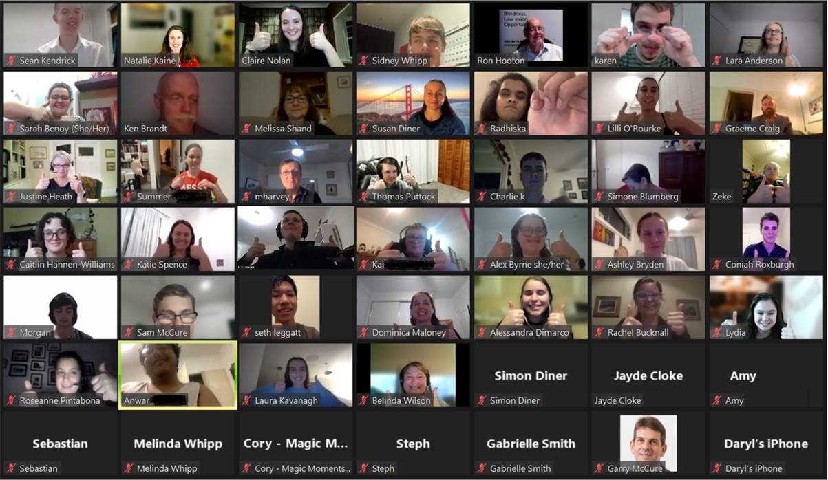 "Guests and the graduating class of LEAP 2021 meeting virtually through Zoom. "
