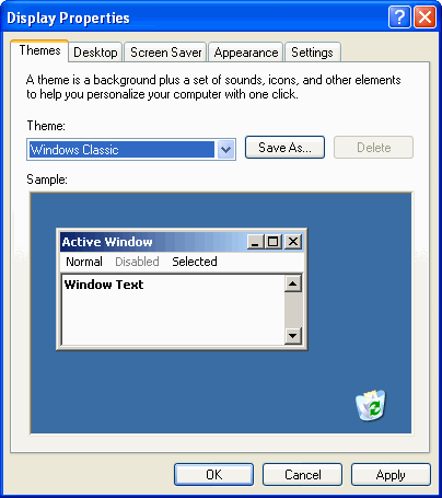 Themes tab in display setting XP