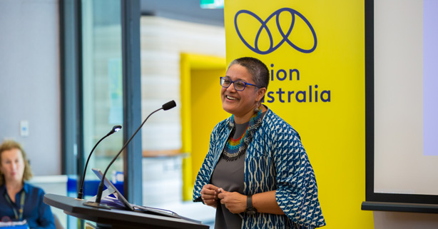 Navanita speaking at a Vision Australia event